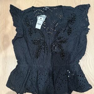 Express Black Eyelet Blouse with Beaded Embroidery